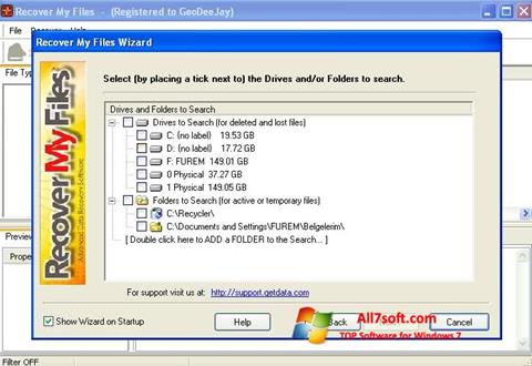 Ekrano kopija Recover My Files Windows 7