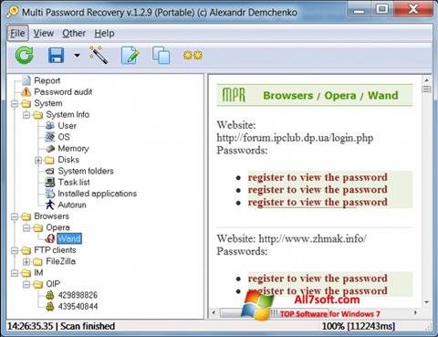 Ekrano kopija Multi Password Recovery Windows 7