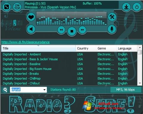 Ekrano kopija RadioSure Windows 7