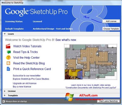 Ekrano kopija Google SketchUp Pro Windows 7