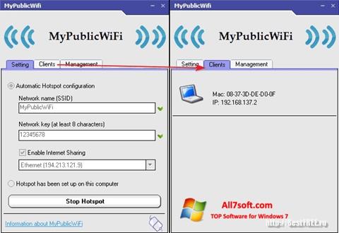 Ekrano kopija MyPublicWiFi Windows 7