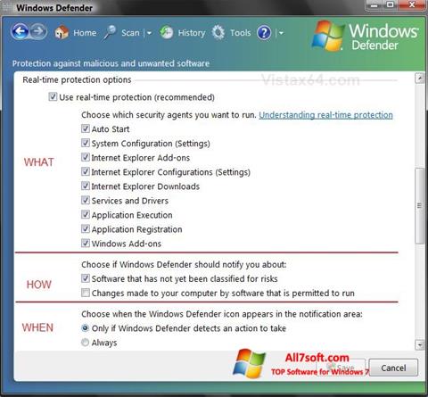 Ekrano kopija Windows Defender Windows 7