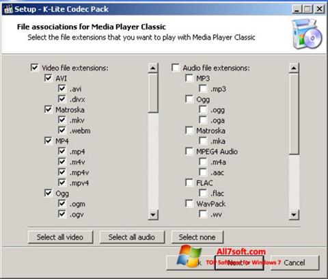 Ekrano kopija K-Lite Codec Pack Windows 7