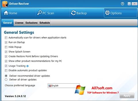 Ekrano kopija Driver Reviver Windows 7