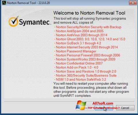 Ekrano kopija Norton Removal Tool Windows 7