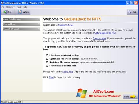 Ekrano kopija GetDataBack Windows 7