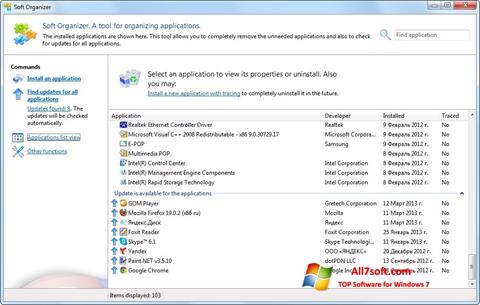 Ekrano kopija Soft Organizer Windows 7