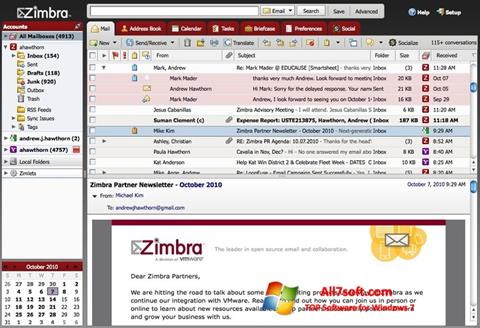 Ekrano kopija Zimbra Desktop Windows 7