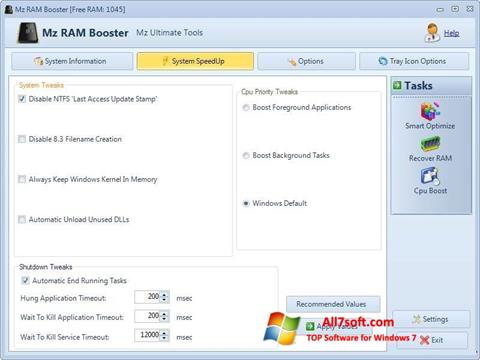 Ekrano kopija Mz RAM Booster Windows 7