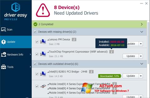 Ekrano kopija Driver Easy Windows 7