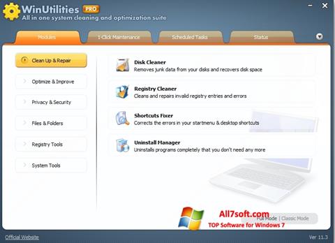 Ekrano kopija WinUtilities Memory Optimizer Windows 7