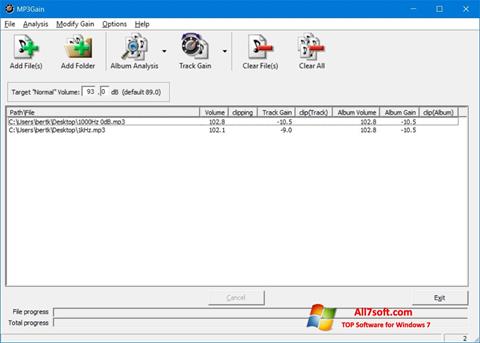 Ekrano kopija MP3Gain Windows 7