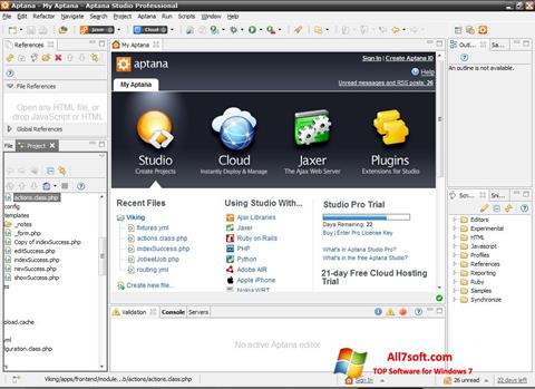 Ekrano kopija Aptana Studio Windows 7
