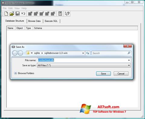 Ekrano kopija SQLite Database Browser Windows 7