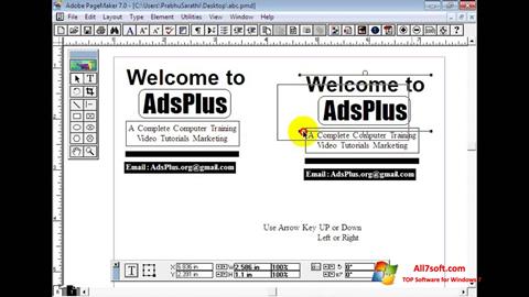 Ekrano kopija Adobe PageMaker Windows 7