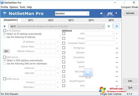 Ekrano kopija NetSetMan Windows 7