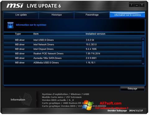 Ekrano kopija MSI Live Update Windows 7
