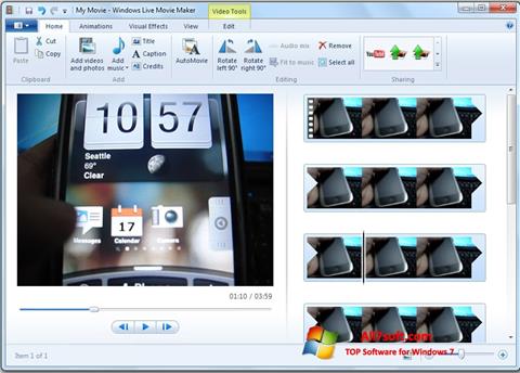 Ekrano kopija Windows Live Movie Maker Windows 7