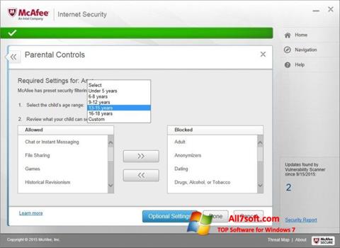 Ekrano kopija McAfee Internet Security Windows 7