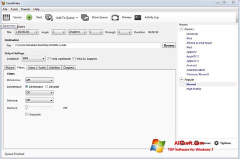 Ekrano kopija HandBrake Windows 7