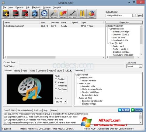 Ekrano kopija MediaCoder Windows 7