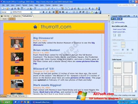 Ekrano kopija Microsoft FrontPage Windows 7
