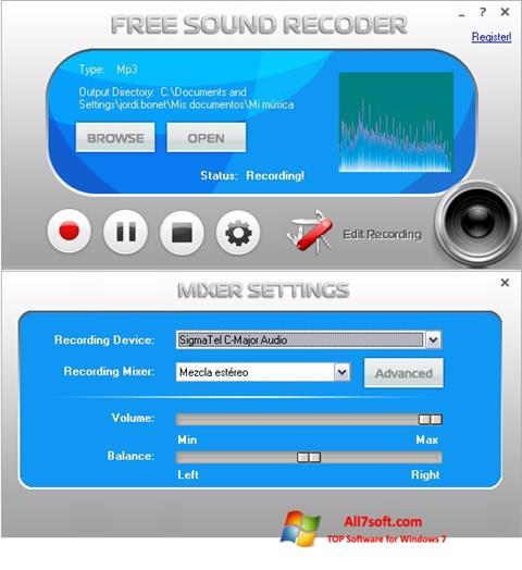 Ekrano kopija Free Sound Recorder Windows 7