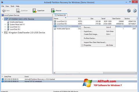 Ekrano kopija Active Partition Recovery Windows 7