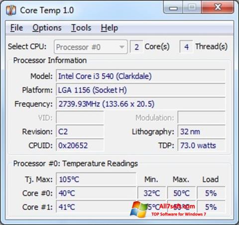 Ekrano kopija Core Temp Windows 7