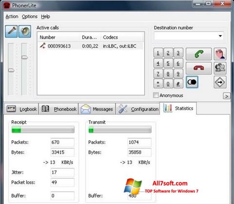 Ekrano kopija PhonerLite Windows 7