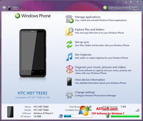 Ekrano kopija Windows Phone Device Manager Windows 7