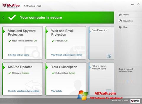 Ekrano kopija McAfee AntiVirus Plus Windows 7
