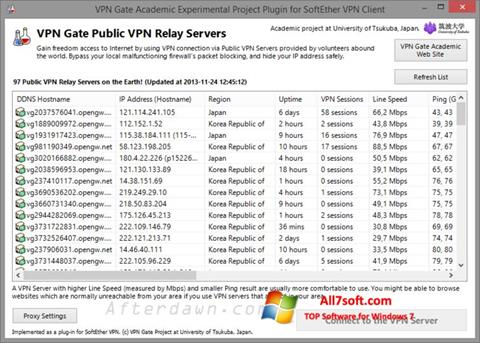 Ekrano kopija VPN Gate Windows 7