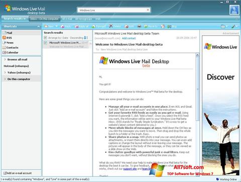 Ekrano kopija Windows Live Mail Windows 7
