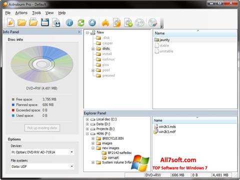 Ekrano kopija Astroburn Lite Windows 7