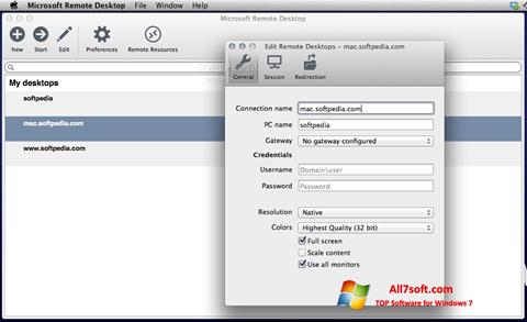 Ekrano kopija Microsoft Remote Desktop Windows 7