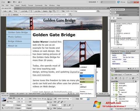 Ekrano kopija Adobe Dreamweaver Windows 7