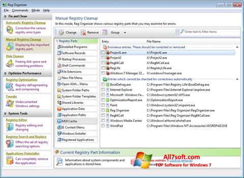 Ekrano kopija Reg Organizer Windows 7