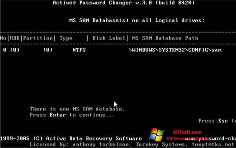 Ekrano kopija Active Password Changer Windows 7