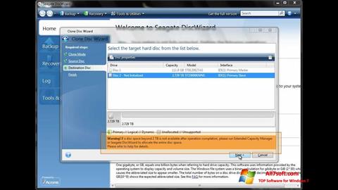 Ekrano kopija Seagate DiscWizard Windows 7