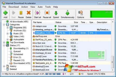 Ekrano kopija Internet Download Accelerator Windows 7