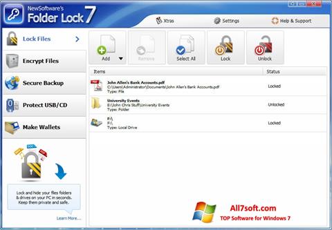 Ekrano kopija Folder Lock Windows 7
