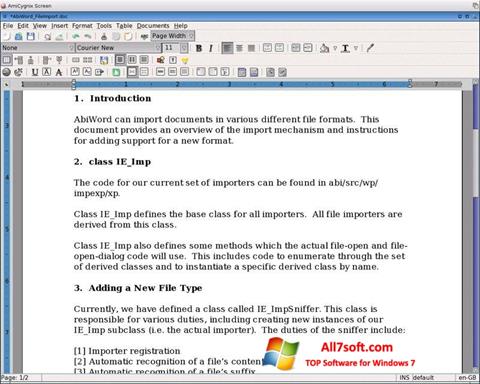 Ekrano kopija AbiWord Windows 7