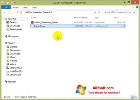 Ekrano kopija ABBYY Screenshot Reader Windows 7