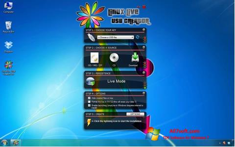 Ekrano kopija LinuxLive USB Creator Windows 7