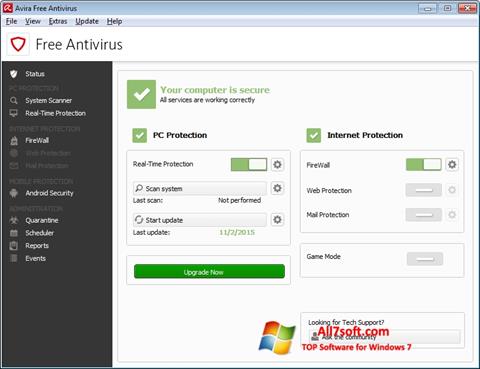 Ekrano kopija Avira Free Antivirus Windows 7