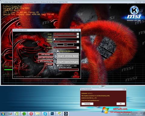 Ekrano kopija MSI Kombustor Windows 7