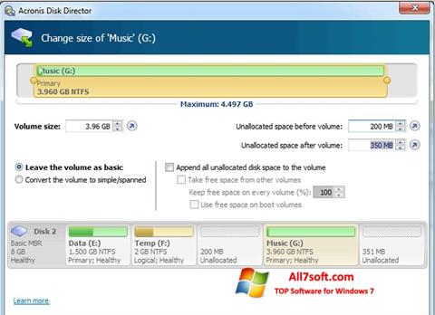 Ekrano kopija Acronis Disk Director Windows 7