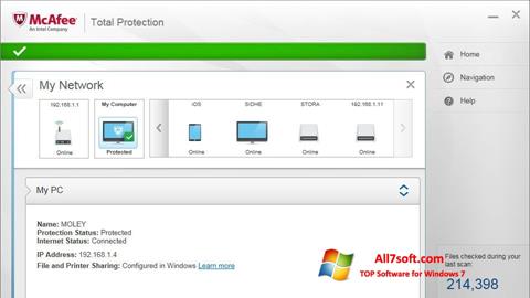 Ekrano kopija McAfee Total Protection Windows 7