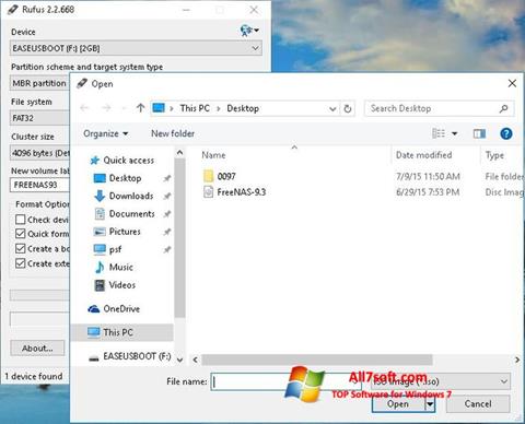 Ekrano kopija Rufus Windows 7